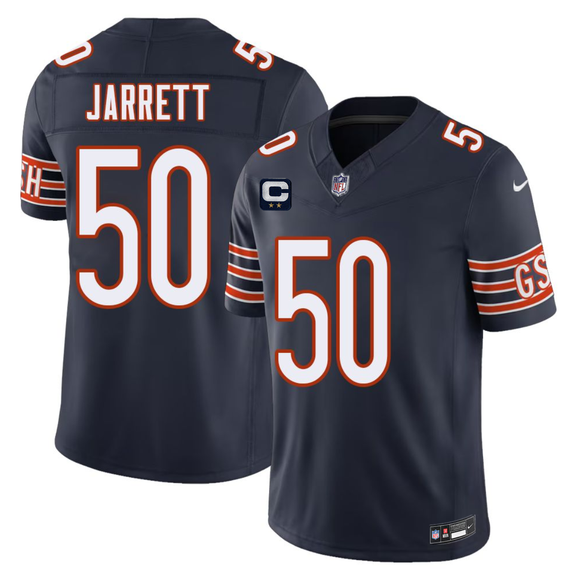 Men's Navy Chicago Bears #50 Grady Jarrett 2026 F.U.S.E. 2-Star C Patch Vapor Untouchable Limited Stitched Football Jersey